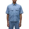 Hudson Jeans Herringbone Stripe Short Sleeve Denim Utility Shirt In Herringbone