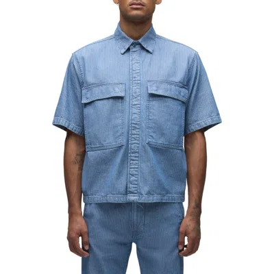 Hudson Jeans Herringbone Stripe Short Sleeve Denim Utility Shirt