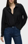 Hudson Long Sleeve Knotted Button Down Shirt In Black In Black