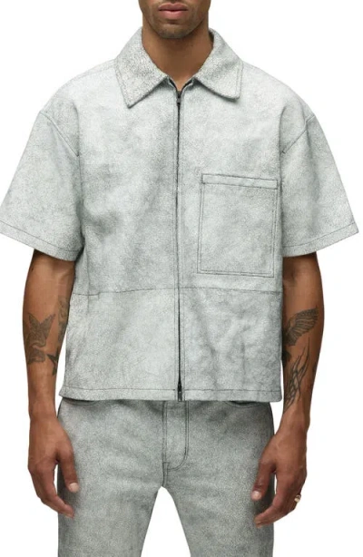 Hudson Jeans Leather Zip Front Shirt In Animal Print