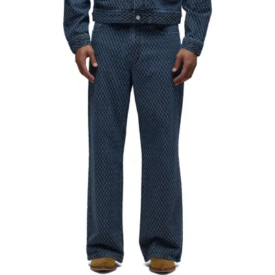 Hudson Luca Wide Leg Weave Pattern 32 Jeans In Studio In Blue
