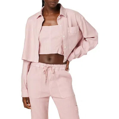 Hudson Jeans Oversize Crop Button-up Shirt In Pink