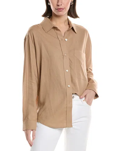 Hudson Jeans Oversized Linen-blend Shirt In Brown