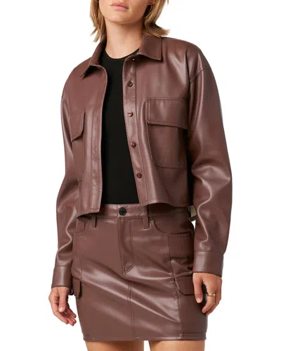 Hudson Oversized Faux Leather Shirt In Brown