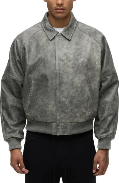 Hudson Jeans Pebbled Leather Bomber Jacket In Black Marble