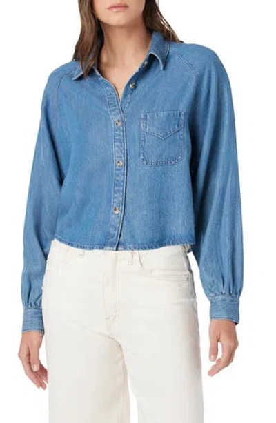 Hudson Jeans Raglan Balloon Sleeve Button-down Top In Blue