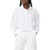 Hudson Jeans Raglan Balloon Sleeve Button-down Top In White