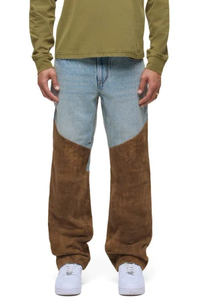 Hudson Jeans Relaxed Fit Denim & Suede Work Pants In Multi