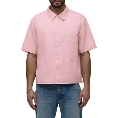 Hudson Jeans Rex Oversize Short Sleeve Cotton Poplin Button-up Shirt In Pink