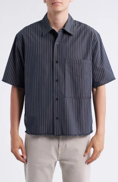 Hudson Jeans Rex Short Sleeve Cotton Button-up Shirt In Blue