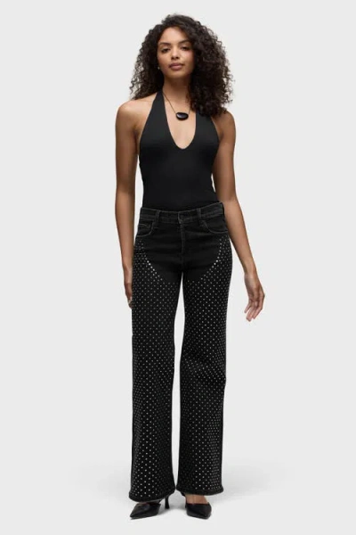 Hudson Rosie Embellished High Rise Wide Leg Jeans In Rodeo Bling In Black
