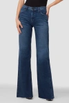 Hudson Rose High Waisted Raw Hem Wide Leg Jeans In Blue