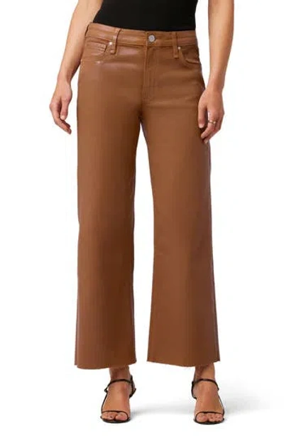 Hudson Jeans Rosie High Waist Raw Hem Wide Leg Jeans In Coated Caramel Cafe