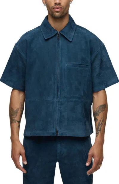 Hudson Jeans Suede Zip Front Shirt In Petrol