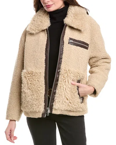 Hudson Jeans Teddy Fleece Coat In Beige