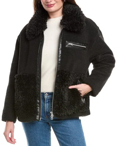 Hudson Jeans Teddy Fleece Coat In Black
