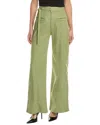 Hudson Jeans Tie Waist Pintucked Linen-blend Sage Trouser In Green