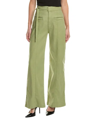 Hudson Jeans Tie Waist Pintucked Linen-blend Sage Trouser In Green