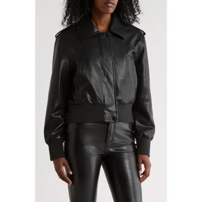 Hudson Jeans Waterproof Faux Leather Aviator Jacket In Black