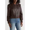Hudson Jeans Waterproof Faux Leather Aviator Jacket In Brown