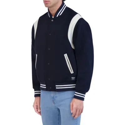 Hudson Men's Varsity Jacket With Faux Leather Trim In Navy