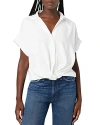 Hudson Womens Knotted Short Sleeve Button-down Top In White