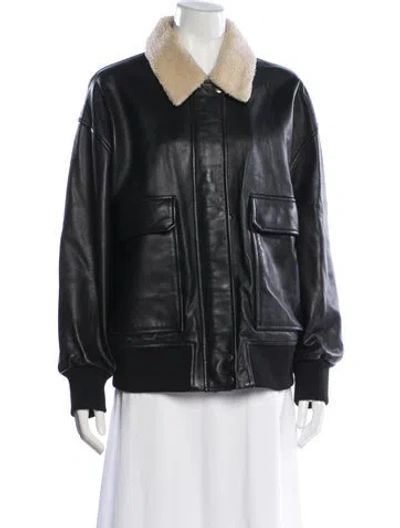 Pre-owned Hudson Leather Bomber Jacket In Black