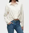Hudson Long Sleeve Knotted Button Down Shirt In Cream In White