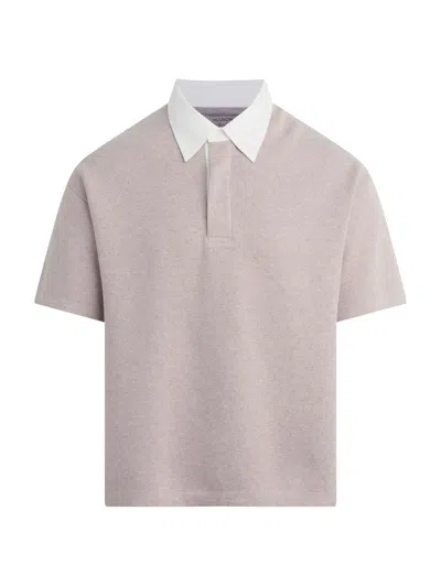 Hudson Jeans Contrast Collar Cotton & Cashmere Polo In Neutral