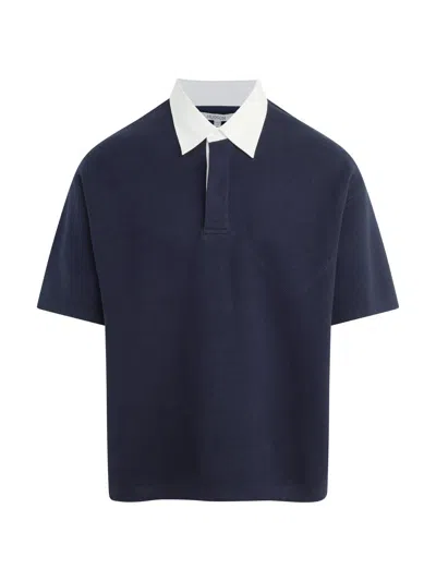 Hudson Men's Contrast-collar Cotton-cashmere Polo Shirt In Blue