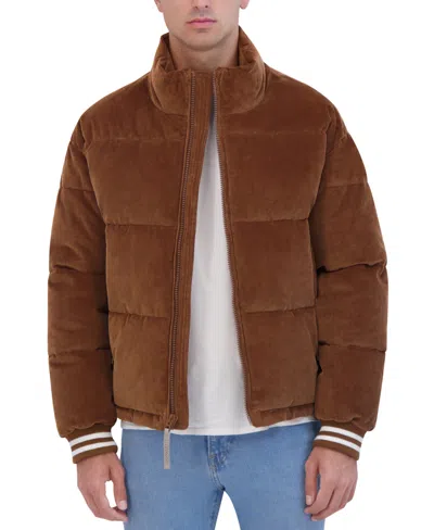 Hudson Men's Corduroy Varsity Puffer Jacket In Brown