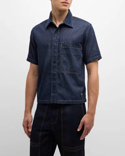 Hudson Men's Cropped Rigid Denim Shirt In Blue
