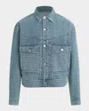 Hudson Men's Cropped Textured Denim Trucker Jacket In Blue