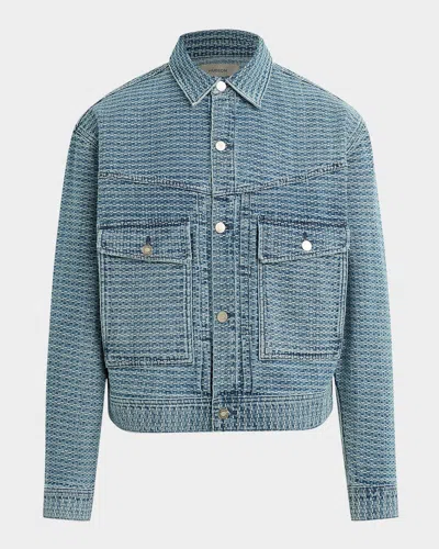 Hudson Men's Cropped Textured Denim Trucker Jacket In Blue