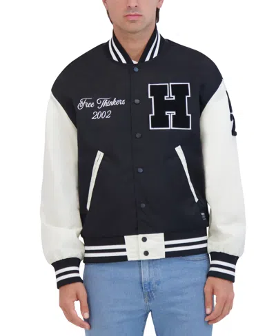 Hudson Men's Lightweight Satin Nylon Varsity Jacket In Black