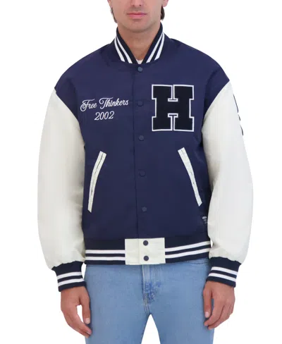 Hudson Men's Lightweight Satin Nylon Varsity Jacket In Blue
