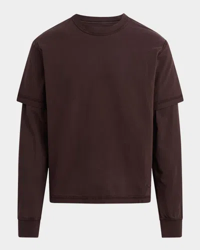 Hudson Jeans Hybrid Layered Long Sleeve Cotton T-shirt In Brown