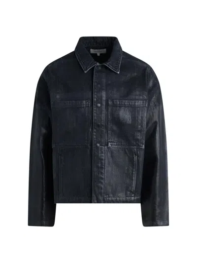 Hudson Jeans Distressed Denim Snap-up Worker Jacket In Black