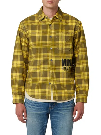 Hudson Men's Plaid Button Up Shirt In Lemon