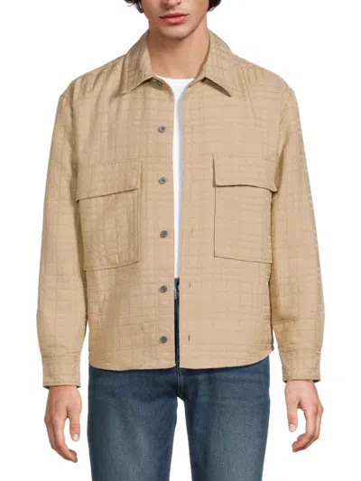 Hudson Men's Plaid-embroidered Padded Trucker Jacket In Tan