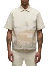Hudson Jeans Desert Print Short Sleeve Denim Button-up Shirt In Neutral