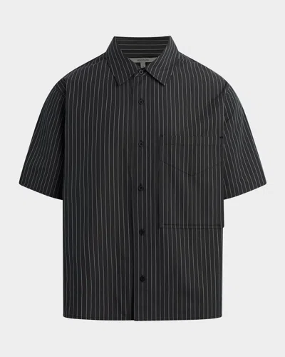 Hudson Men's Rex Boxy-fit Poplin Stripe Short-sleeve Shirt In Multi