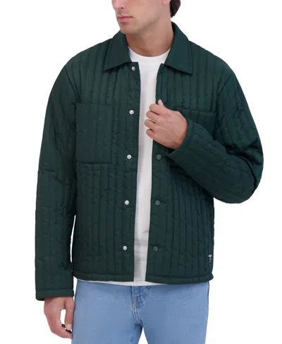 Hudson Men's Slim-fit Vertical Quilted Shirt Jacket In Green