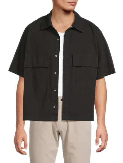 Hudson Men's Spread Collar Cotton-blend Shirt In Black