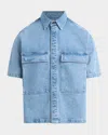 Hudson Jeans Herringbone Stripe Short Sleeve Denim Utility Shirt