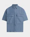 Hudson Jeans Herringbone Stripe Short Sleeve Denim Utility Shirt In Herringbone