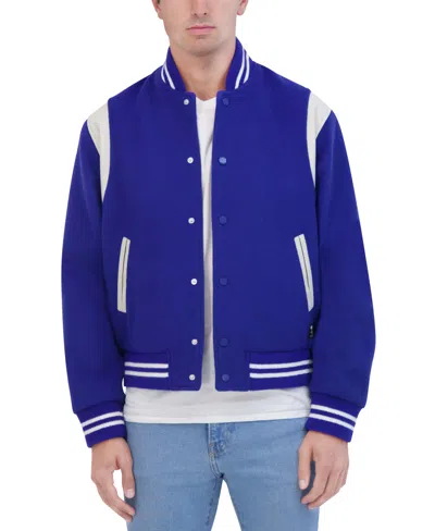 Hudson Men's Varsity Jacket With Faux Leather Trim In Royal