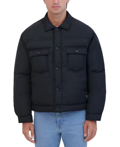 Hudson Men's Vintage Inspired Puffer Trucker Jacket In Black