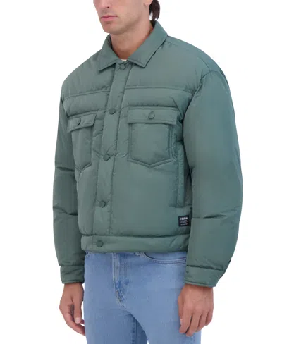Hudson Men's Vintage Inspired Puffer Trucker Jacket In Green