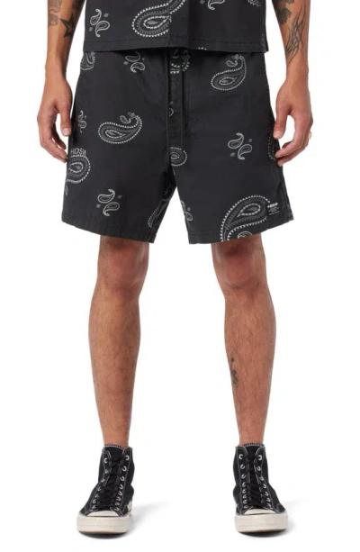 Hudson Racer Stretch Ripstop Drawstring Shorts In Black Bandana